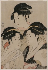 Tomimoto Toyohina, Takashimaya Ohisa, en Naniwaya Okita door Kitagawa Utamaro