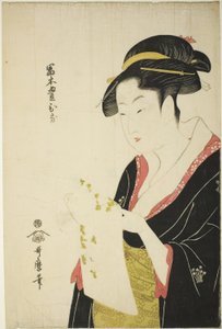 Tomimoto Toyohina, ca. 1793 (kleurenhoutsnede; oban) door Kitagawa Utamaro
