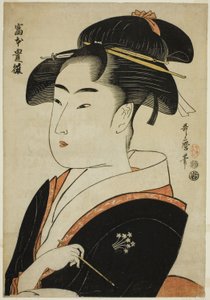 Tomimoto Toyohina, uit de serie "Beroemde Schoonheden van Edo (Edo komei bijin)" door Kitagawa Utamaro