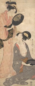 Twee Dames, Elk met een Deel van een Gelakte Spiegel, 1790s door Kitagawa Utamaro