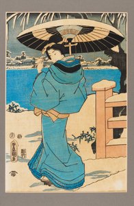 Ukiyo-e prent - Een vrouw die een kam vasthoudt