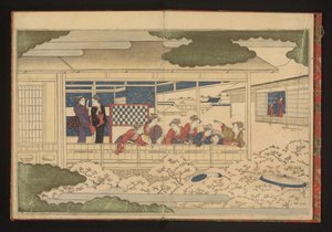 Parade bekijken op de hoofdstraat, Nakanochô, in het Yoshiwara plezierkwartier door Kitagawa Utamaro