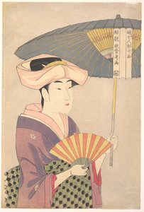 Vrouw die een parasol vasthoudt, uit de serie Tien typen in de fysiognomische studie van vrouwen, ca. 1793 door Kitagawa Utamaro