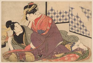 Jonge man met courtisane door Kitagawa Utamaro
