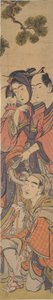 Oshun en Dembei spelen met de aap op Yojir? door Kitao Masanobu