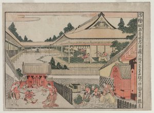 Chushingura: Act III uit de serie Perspectiefbeelden voor Het Schathuis van Loyaliteit, ca. 17e eeuw door Kitao Masayoshi