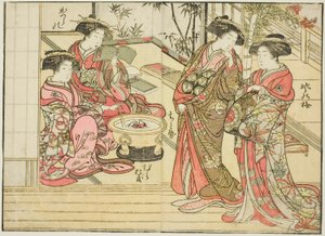 Courtisanes van Otawaraya, uit het boek "Spiegel van Mooie Vrouwen van de Plezierkwartieren (Seiro bijin awase sugata kagami)," deel 2 door Kitao Shigemasa