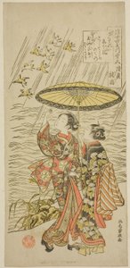 Nr. 5: Noda-rivier in de Provincie Mutsu, uit de serie "Zes Juweelrivieren van de Drijvende Wereld (Ukiyo Mu Tamagawa)" door Kitao Shigemasa