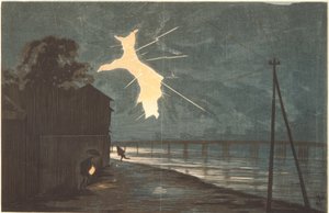 Donder en bliksem over de Onmaya-brug door Kiyochika Kobayashi