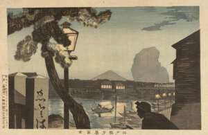 Mt. Fuji bij schemering vanaf de Edo-brug