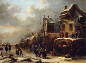Schaatsbaan op een rivier, 1665 door Klaes Molenaer