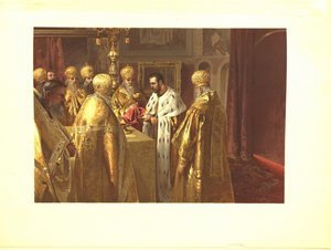 De kroningsceremonie van Nicolaas II. De Eucharistie, 1899