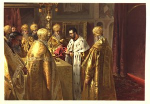 De kroningsceremonie van Nicolaas II. De eucharistie