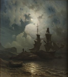 Noors:  Maanlicht aan de kust van Noorwegen Maanlicht aan de kust van Noorwegen