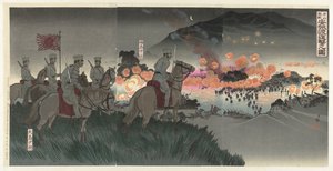 De heftige slag bij Asan, aanval via de Ansung rivier door Kobayashi Kiyochika