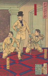 Illustratie van de Grote Koreaanse Oorlog Chosen dai senso no zu, augustus, 1882 door Kobayashi Kiyochika