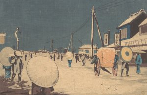 Straatscène in de Buitenwijken van Edo op een Avond in de Winter, ca. 1878 door Kobayashi Kiyochika