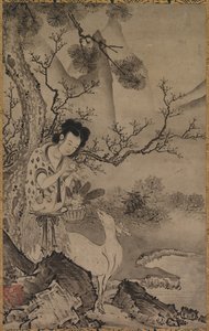 Vrouwelijke Daoïstische figuur in landschap door Koboku