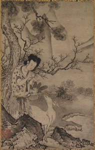 Vrouwelijke Daoïstische Figuur in Landschap, begin 1500s door Koboku