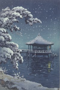 Drijvend paviljoen in Katada in de sneeuw door Koitsu Tsuchiya