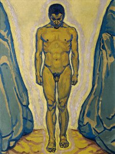 Staande mannelijke naakt tussen rotsen, ca. 1915 door Koloman Moser