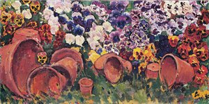 Viooltjes met bloempotten - Viooltjes met bloempotten ... (olieverf op doek) door Koloman Moser