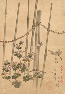 Bamboehek en Chrysanten, ca. 1890 door Kono Bairei
