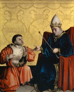 Antipater knielend voor Julius Caesar van het Heilspiegel Altaarstuk