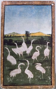 Reigers in een veld, een van een set speelkaarten die scènes van hofvalkerij uitbeelden, Boven-Rijngebied, c.1440-45 door Konrad Witz