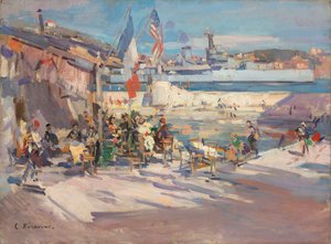 Café in een Franse haven door Konstantin Alekseevich Korovin