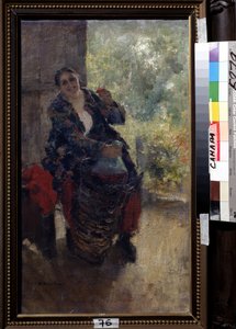 Een landlady, vrouw met een glas wijn door Konstantin Alekseevich Korovin