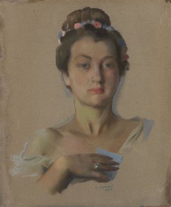 Portret van Alexandra Levchenko, 1934 door Konstantin Andreevic Somov