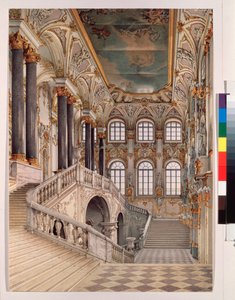 De grote trap van het Winterpaleis in Sint-Petersburg, ook bekend als de ambassadeurstrap of Jordaantrap door Konstantin Andreyevich Ukhtomsky