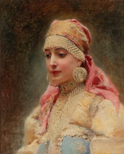 ""Portret van een bojarenvrouw"" - Schilderij van Konstantin Yegorovich Makovsky (Constantin Makovski) (1839-1915), olie op doek, ca. 1890