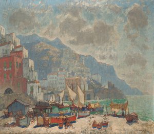 Uitzicht op Amalfi in het ochtendlicht