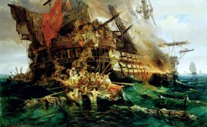 Een Turks Oorlogsschip in Brand door Konstantinos or Constantin Bolanachi