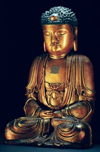 Een figuur van de zittende Boeddha (goudlak) door Korean School