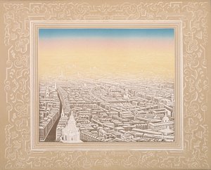Luchtfoto van Londen ingelijst in een decoratieve rand door Kronheim and Co