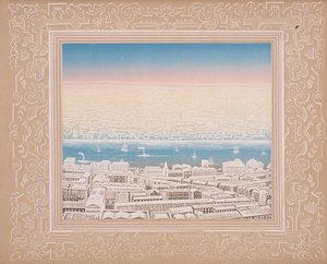 Luchtfoto van Londen met decoratieve rand door Kronheim and Co