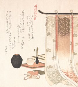 Scherm en gereedschappen voor de wierookceremonie door Kubo Shunman