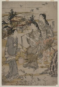 Vrouwen met Zoutemmers; De Noda Tama-rivier in de provincie Mutsu, uit een ongetitelde serie van de Zes Tama-rivieren