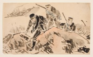 Luitenant Ôta en Eenenzestig Andere Soldaten van de Grote Verkenningspartij Leggen Communicatie tussen het Eerste en Tweede Expeditieleger door Kubota Kinsen