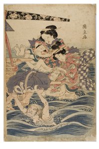 Lentescène van jonge vrouwen op reis, ca. 1786-1864 door Kuninaga Utagawa
