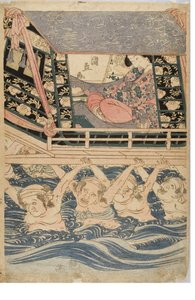 Lentescène van jonge vrouwen op reis, ca. 1786-1864 door Kuninaga Utagawa