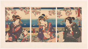 Voorspoed in de bergen langs de Sumida rivier door Kunisada (II) , Utagawa