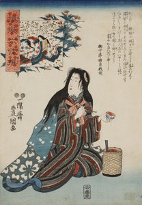 Ono no Komachi, uit de serie Parodieën van de zes poëtische onsterfelijken Nazorae rokkasen, 1847-1852 door Kunisada