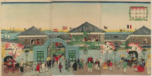 Afbeelding van de welvaart van handelsvestigingen langs Nakadouri in Yokohama, Meiji-periode, 1870