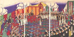 Uitzicht op de uitgifte van de Grondwet, maart 1889 door Kunitoshi