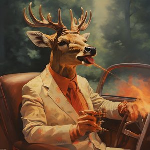 Een hert met een sigaar in zijn mond die een cabriolet bestuurt 2 door Kurt Heppke