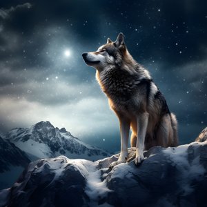 een majestueuze grijze wolf op een met sneeuw bedekte bergtop 3
